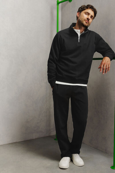 Ensemble sweat col montant zipp&eacute; et jogging loose - Noir