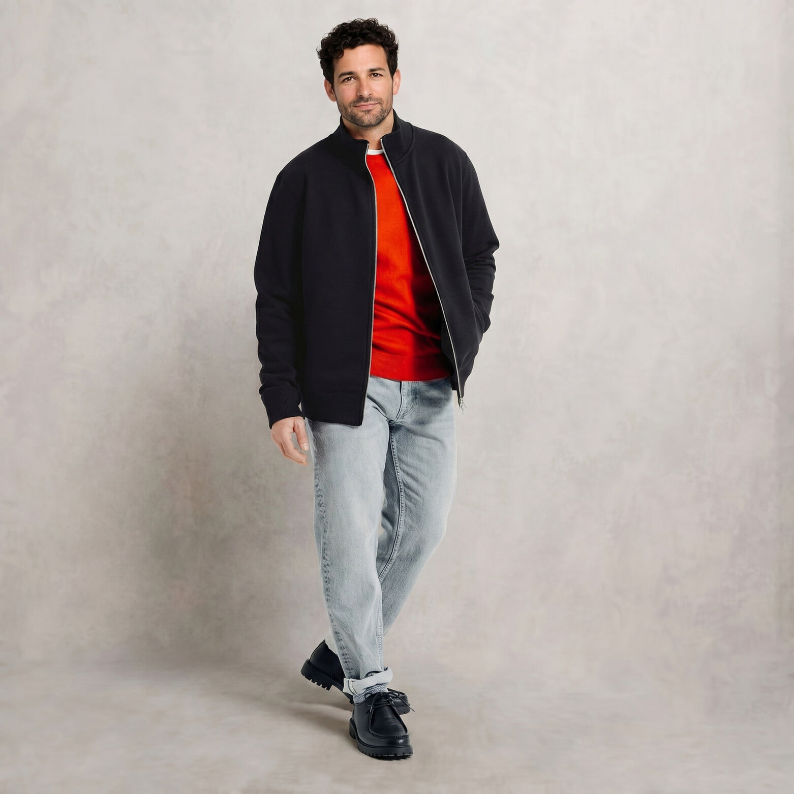 Sweat veste zipp&eacute;e col montant uni heavy weight