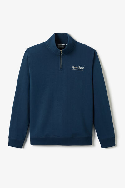 Sweater met ritskraag, geborduurd "Legacy crafted"