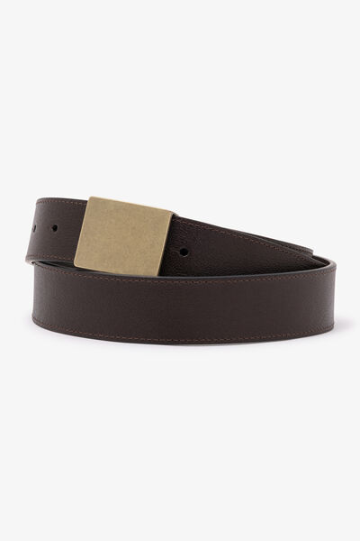 Ceinture cuir plaque dor&eacute;e