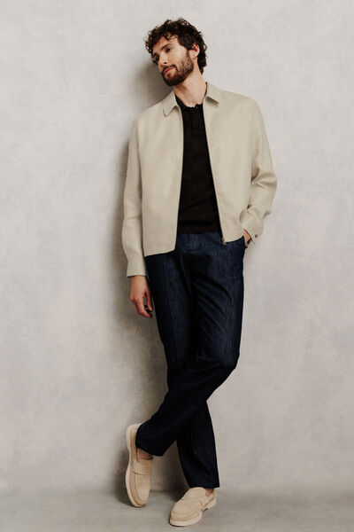 Veste col chemise zipp&eacute;e 100% lin