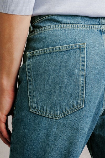 Jean loose 3 longueurs d&eacute;lav&eacute; 100% coton