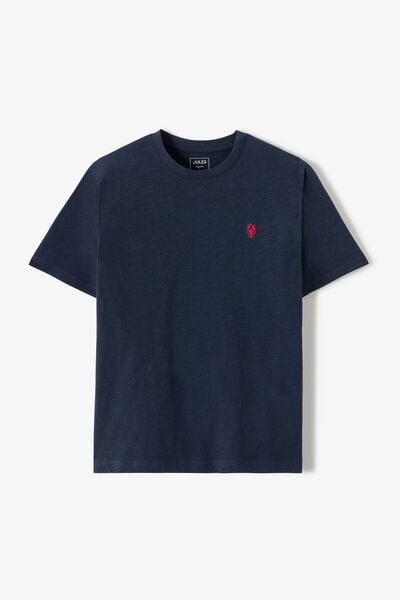 T-shirt in gevlamde stof met borduursel op de bors