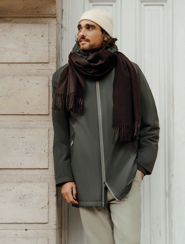 Parka longue &agrave; capuche doubl&eacute;e en sherpa