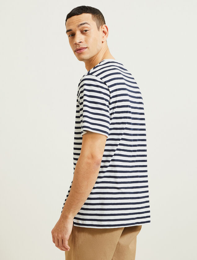 Tee shirt col rond marinière brodé