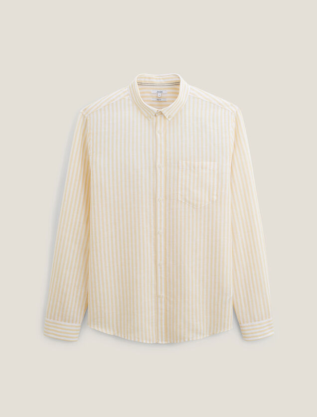 Chemise en coton lin ray&eacute;e col boutonn&eacute;