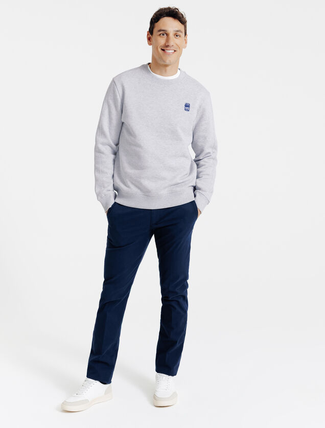 Gem&ecirc;leerde sweater ronde hals, borduursel borst