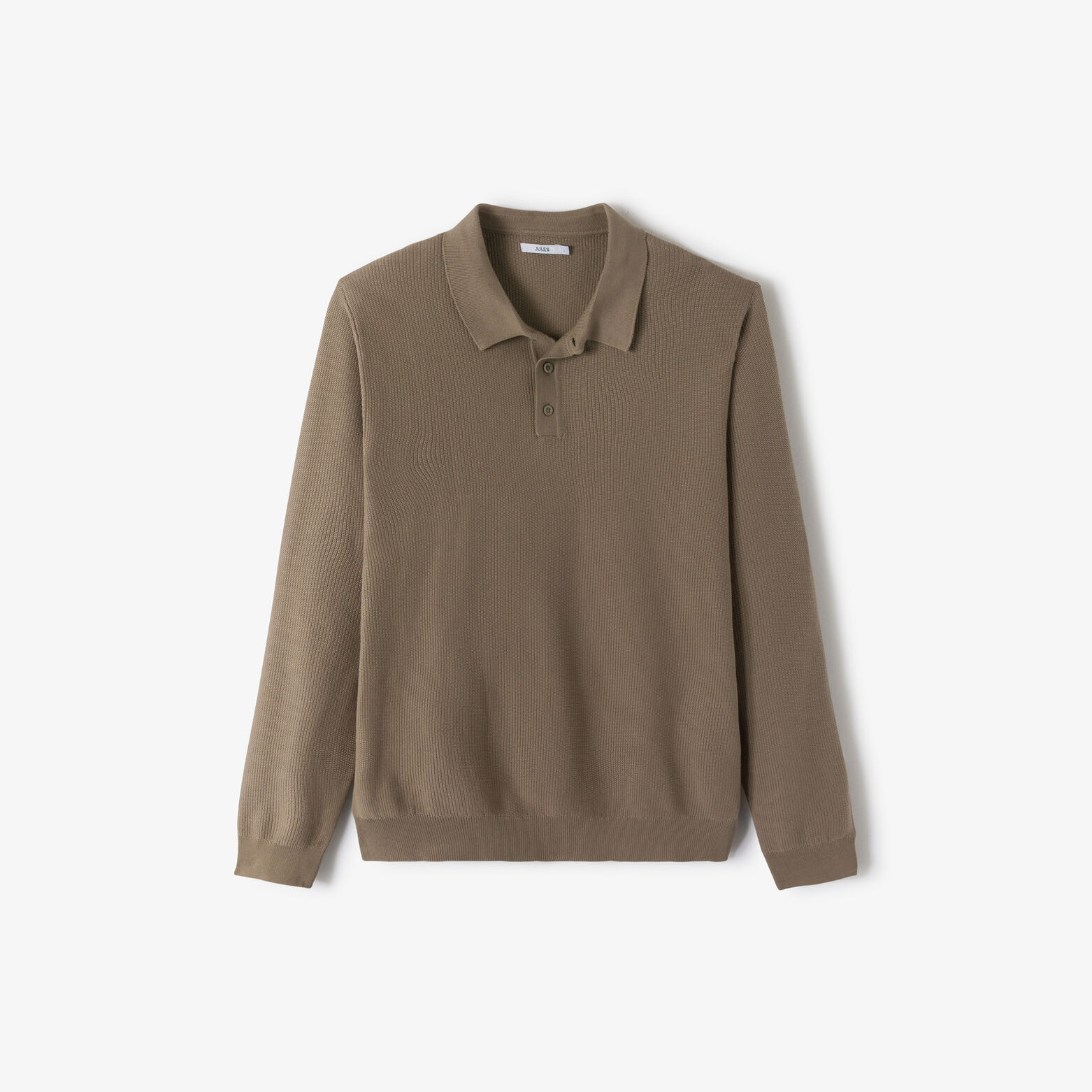 Polo in tricot met fantasie stekenpatroon en knoop