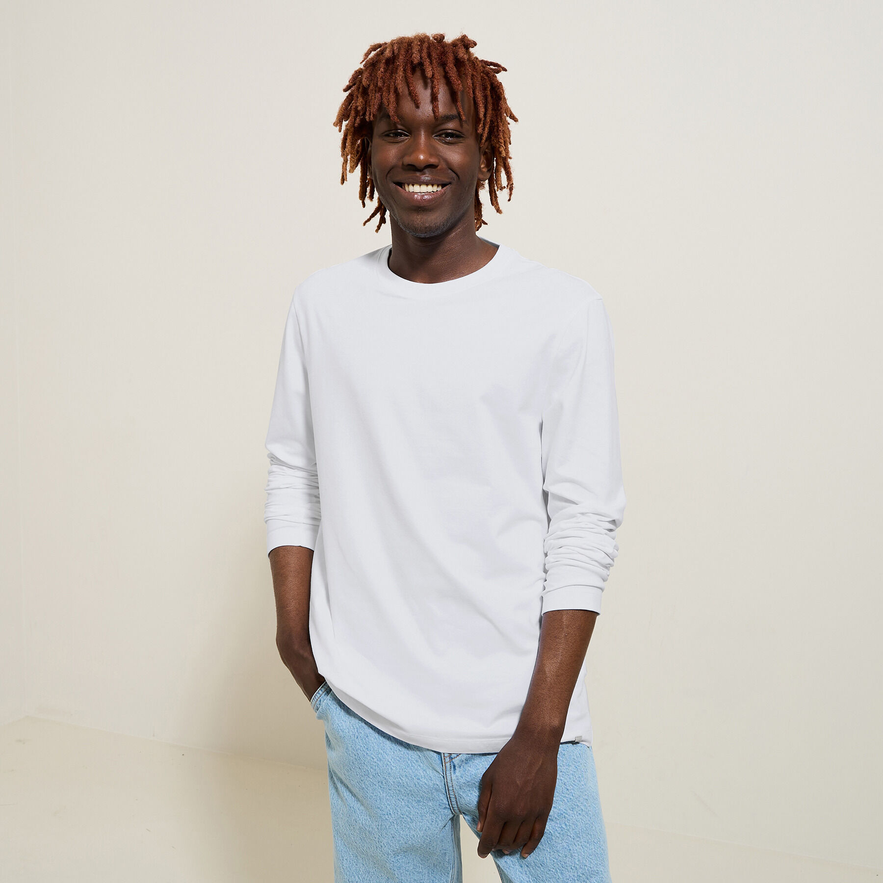 T shirt manche longue blanc homme hot sale