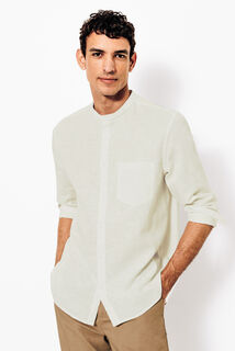 Hemd in katoen en linnen met mao-kraag