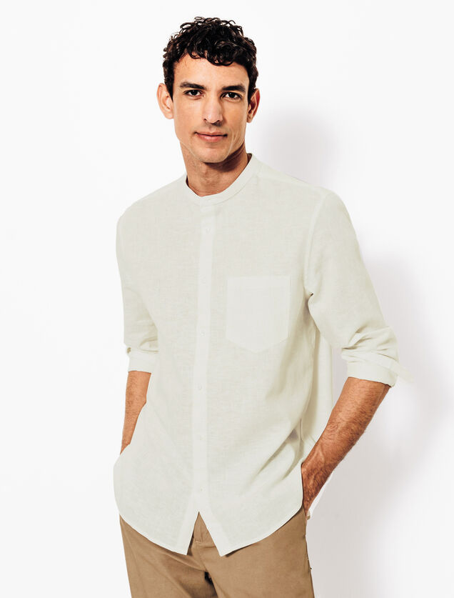 Hemd in katoen en linnen met mao-kraag