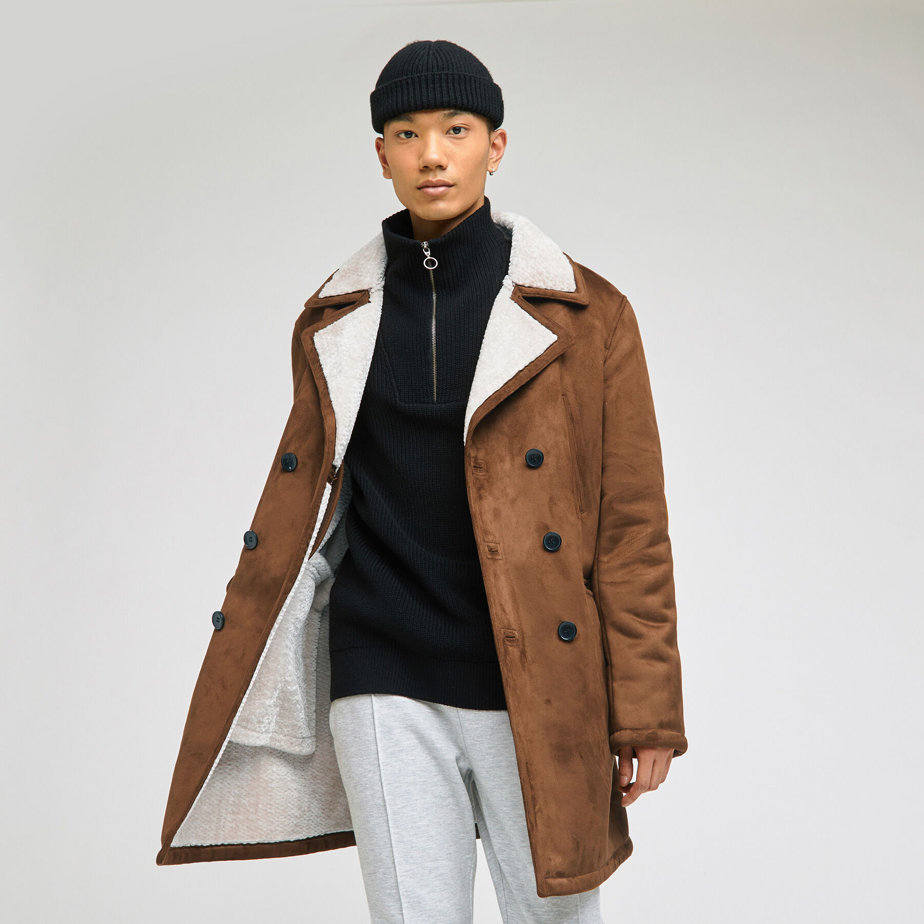 Manteau long en suédine et faux mouton | Jules