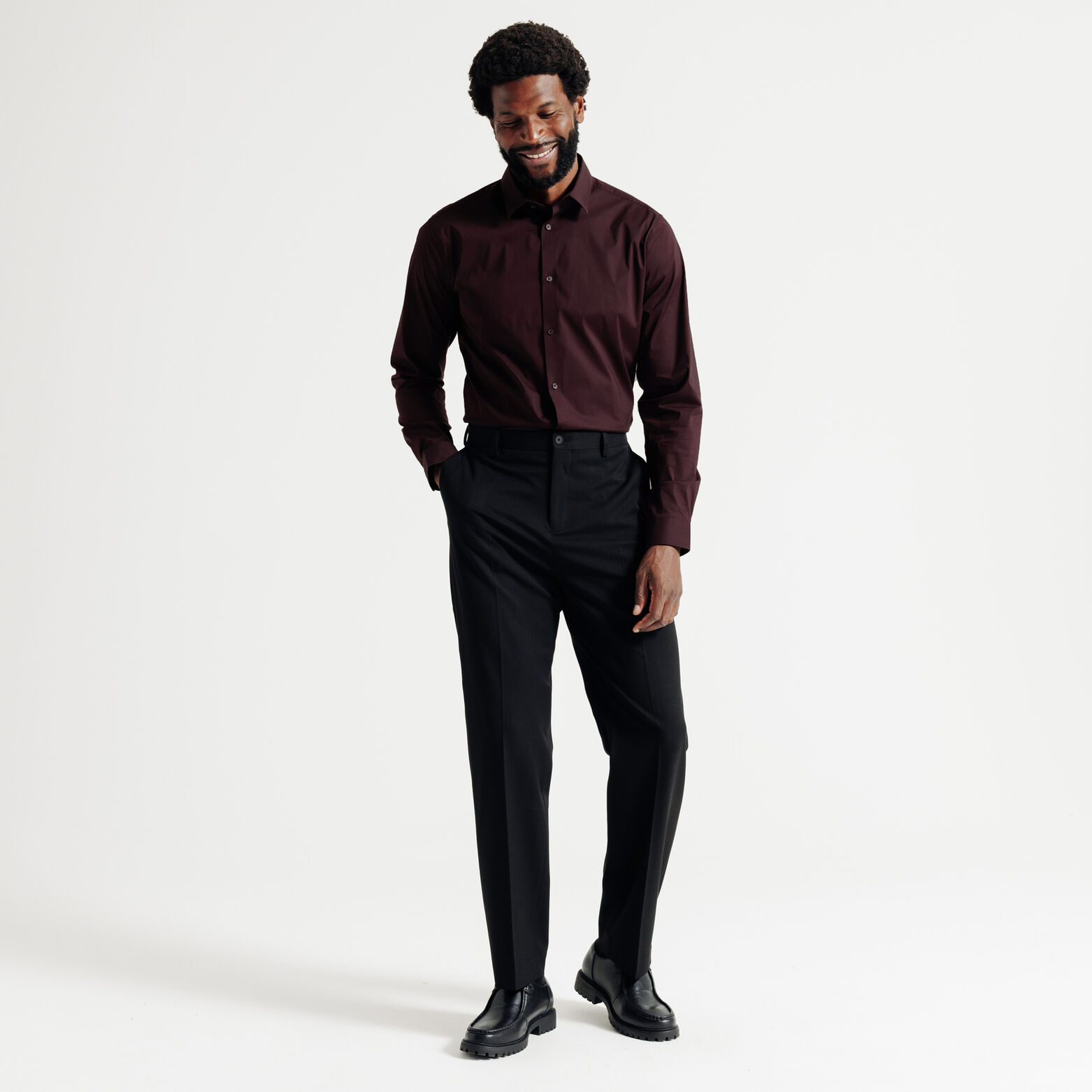 Slim effen hemd in gerecyclede polyamide