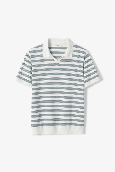 Gestreepte trui korte mouwen met resort polokraag