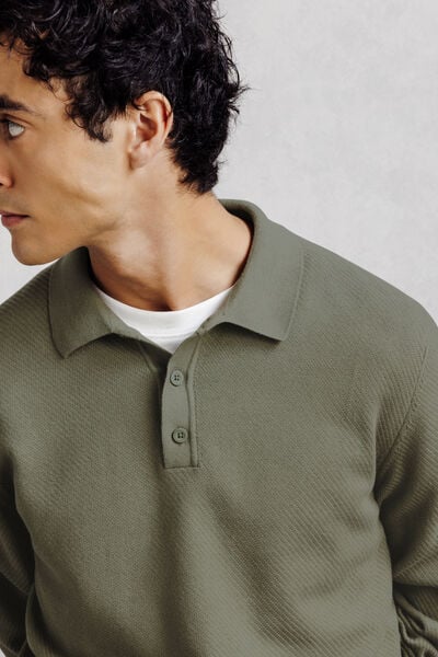 Pull col polo boutonn&eacute; fantaisie
