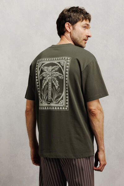 Tee shirt col rond relax imprim&eacute; dos timbre