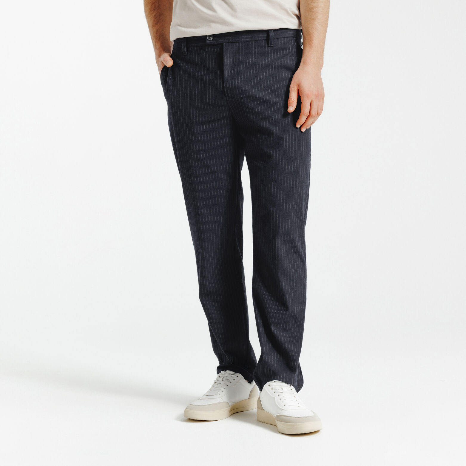 Gestreepte tapered fit chinobroek