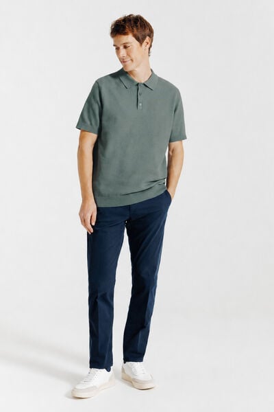 Polo met knoopkraag in tricot met fantasie stekenp