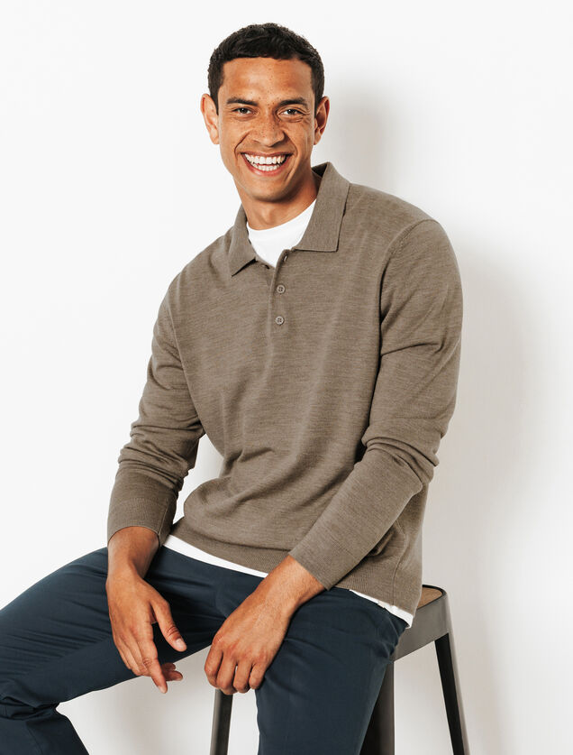 Polo en maille col boutonn&eacute; m&eacute;rinos