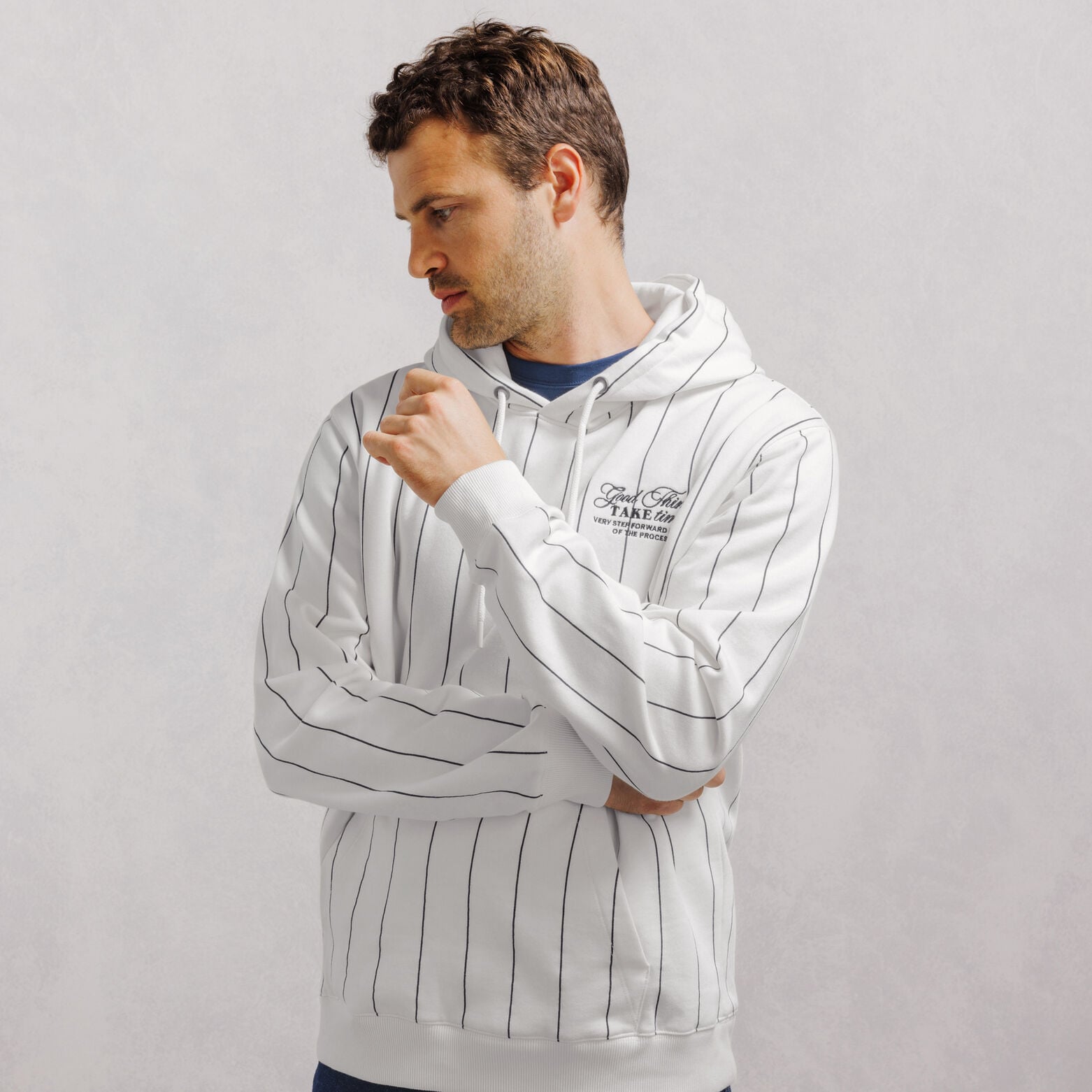 Gestreept hoodie met print vooraan