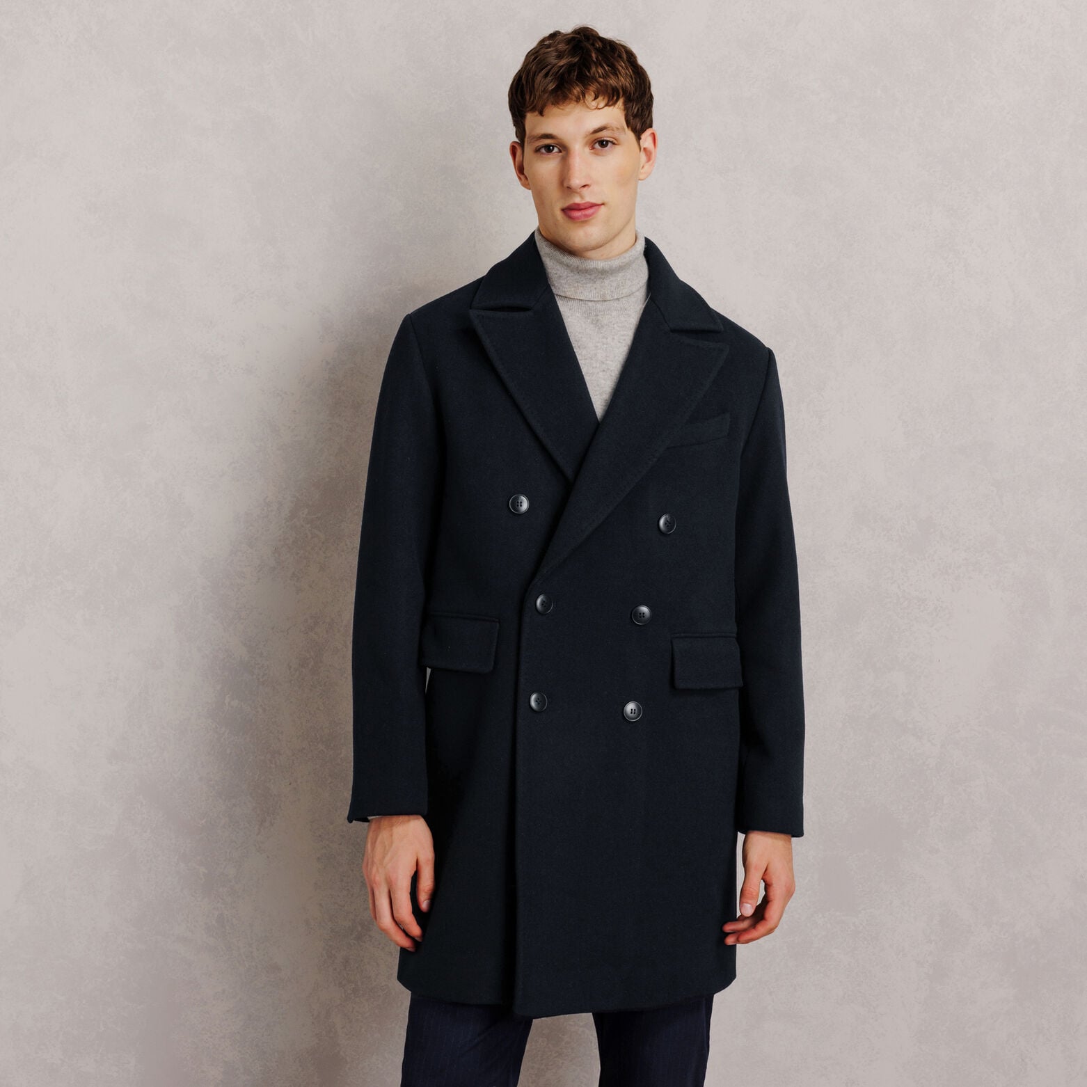 Manteau long crois&eacute; laine majoritaire