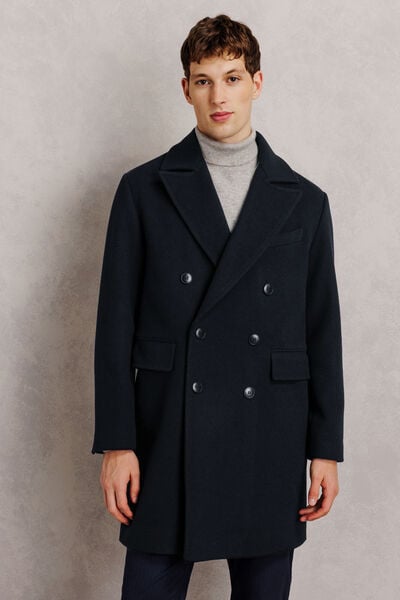 Manteau long crois&eacute; laine majoritaire