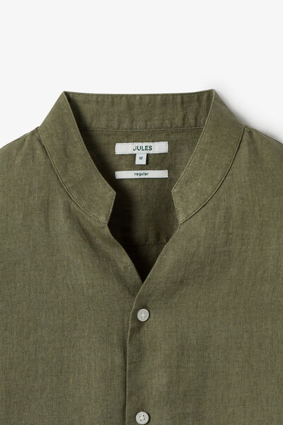 Chemise regular lin unie col mao