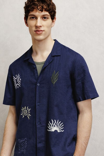 Chemisette en coton lin brod&eacute;e