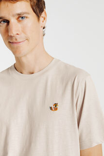 T-shirt in gevlamde stof met borduursel op de bors