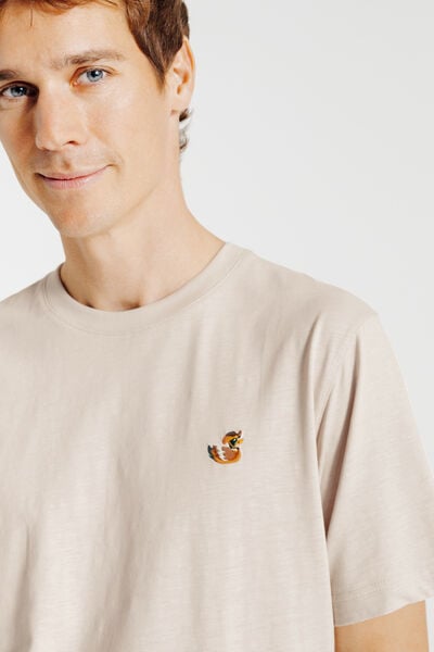 T-shirt in gevlamde stof met borduursel op de bors