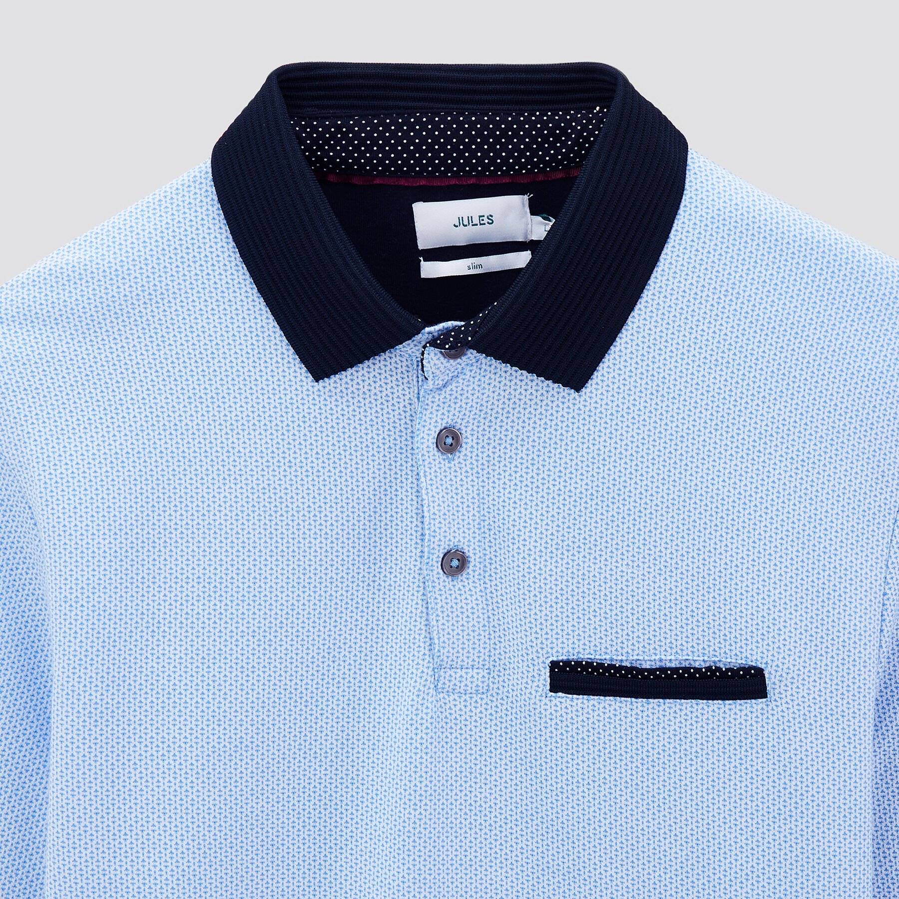 Polo manches longues jacquard col fantaisie Bleu moyen Jules