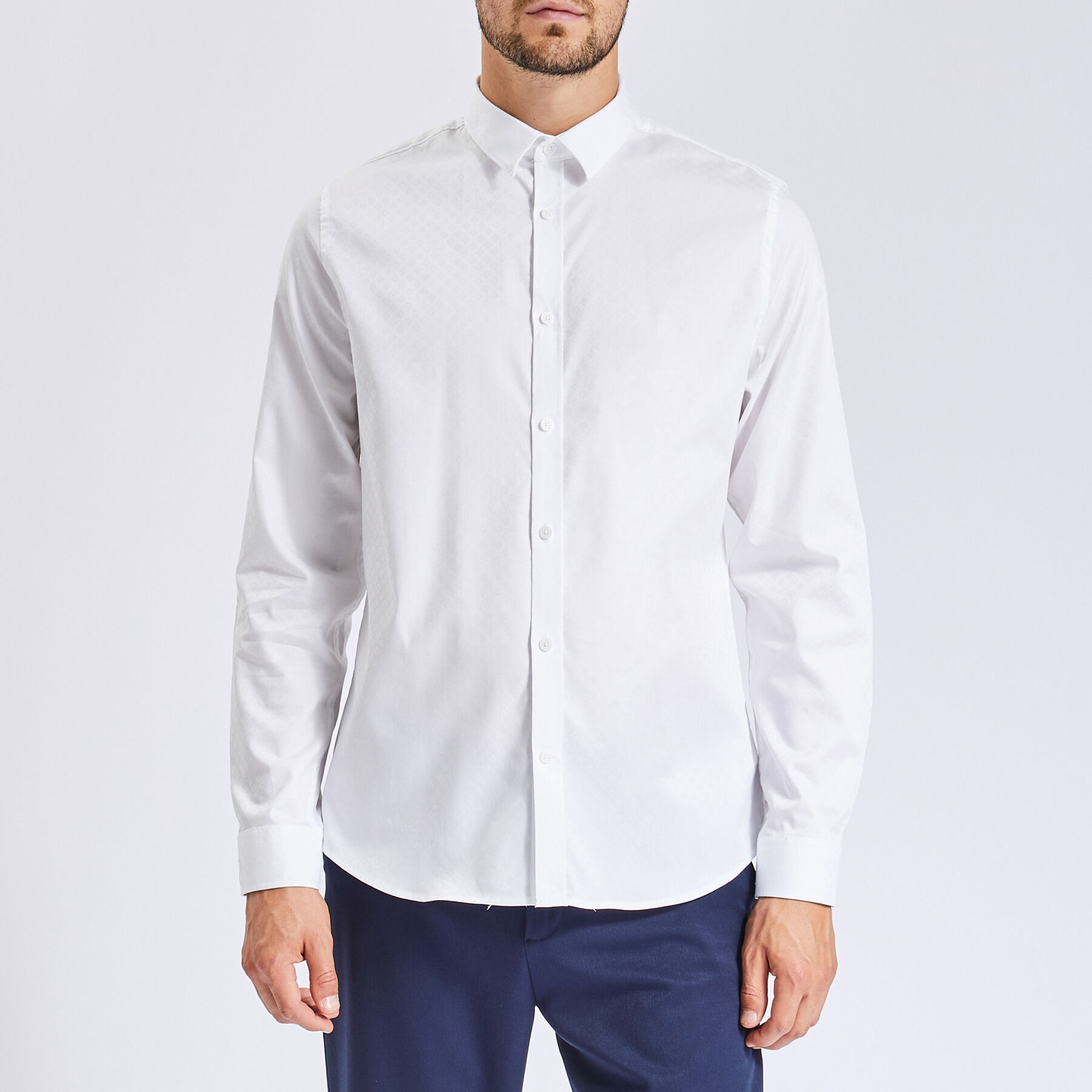 Chemise Homme Jules Ajustée - Taille M, Manches Longues, Blanche à Carreaux, Coton/lin, état Parfait