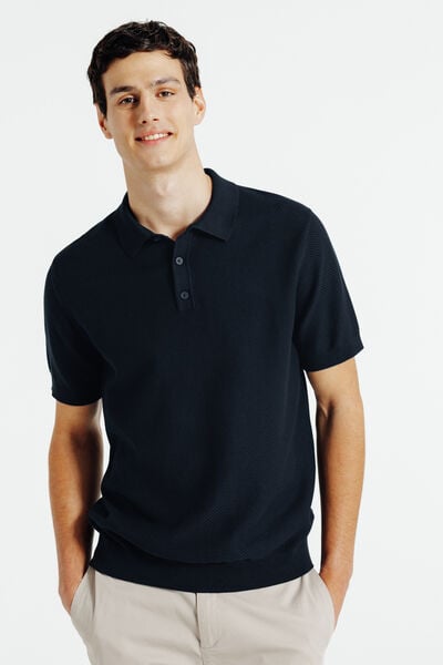 Polo en maille col boutonn&eacute; jeux de points