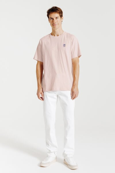 T-shirt in gevlamde stof met borduursel op de bors