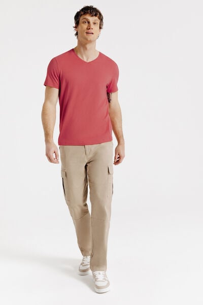 Basic T-shirt met V-hals in biokatoen
