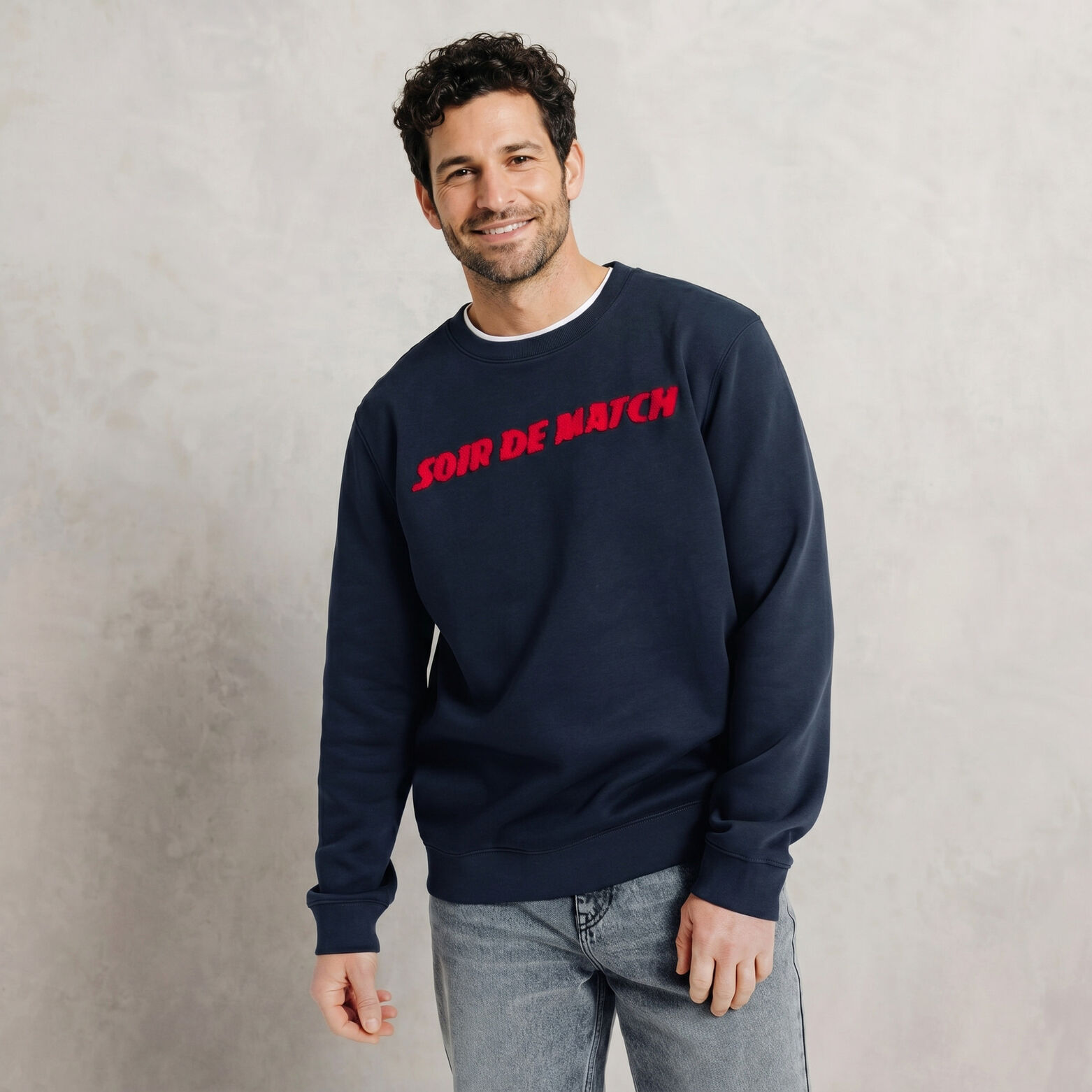 Sweat col rond d&eacute;tail bouclette licence L'&Eacute;quipe