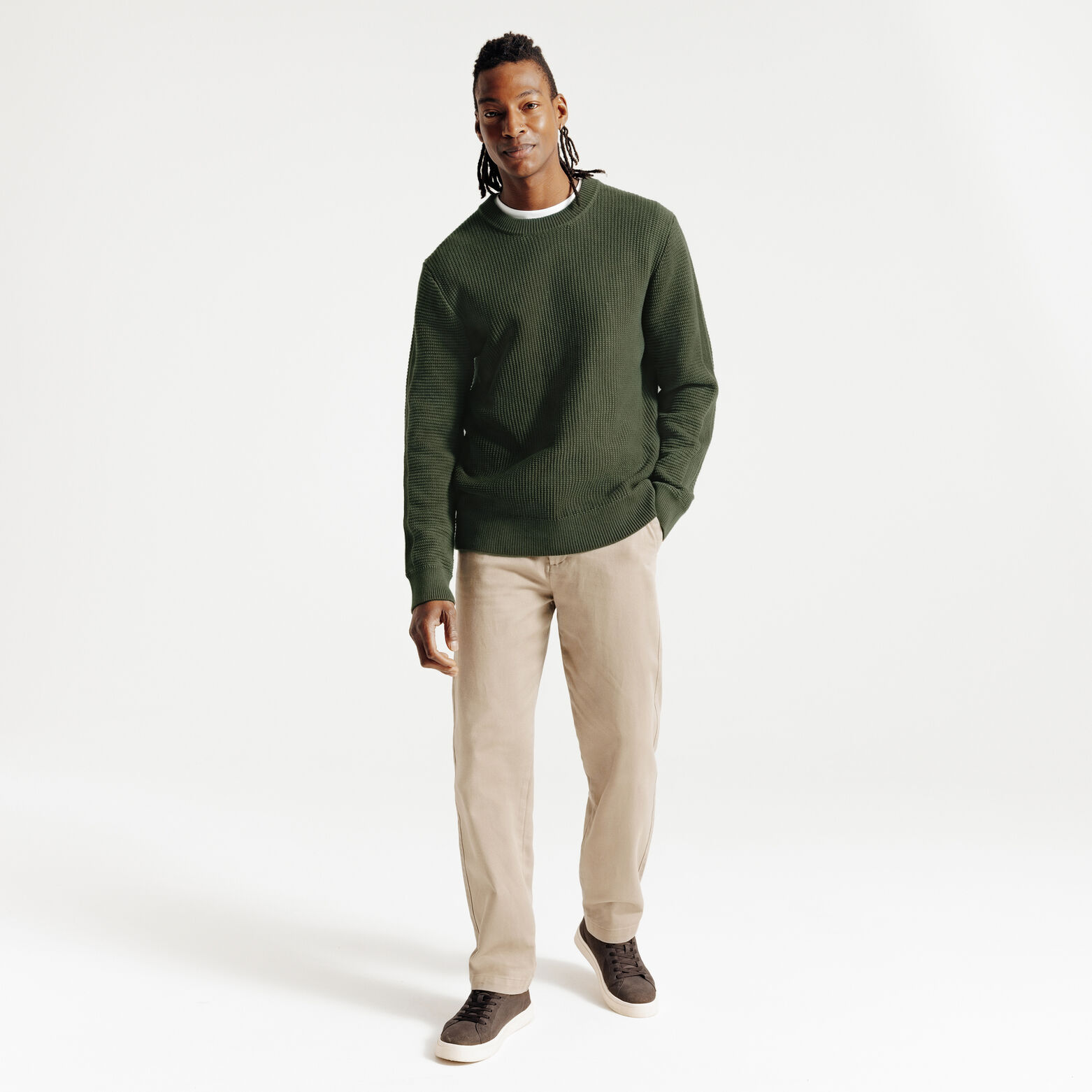 Pull col rond jeux de points fantaisie