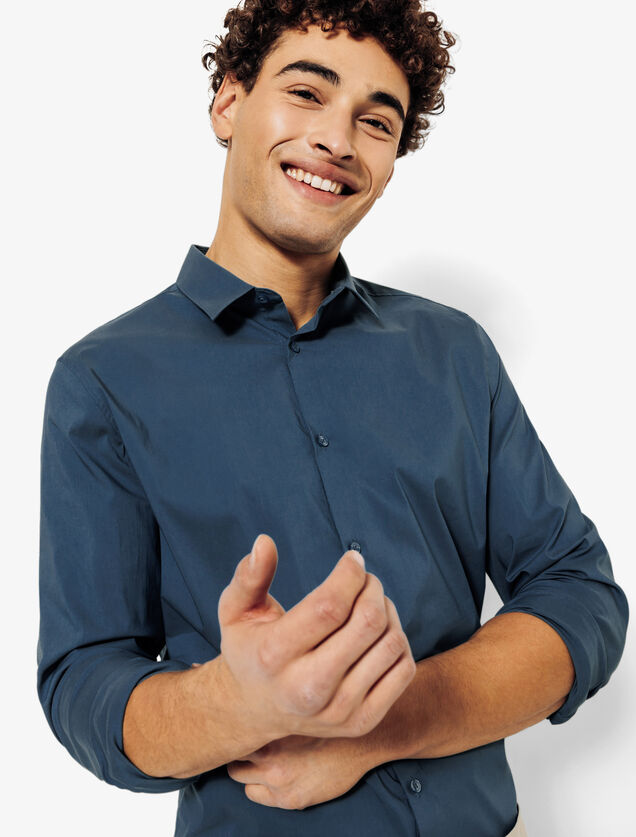 Slim effen hemd in gerecyclede polyamide