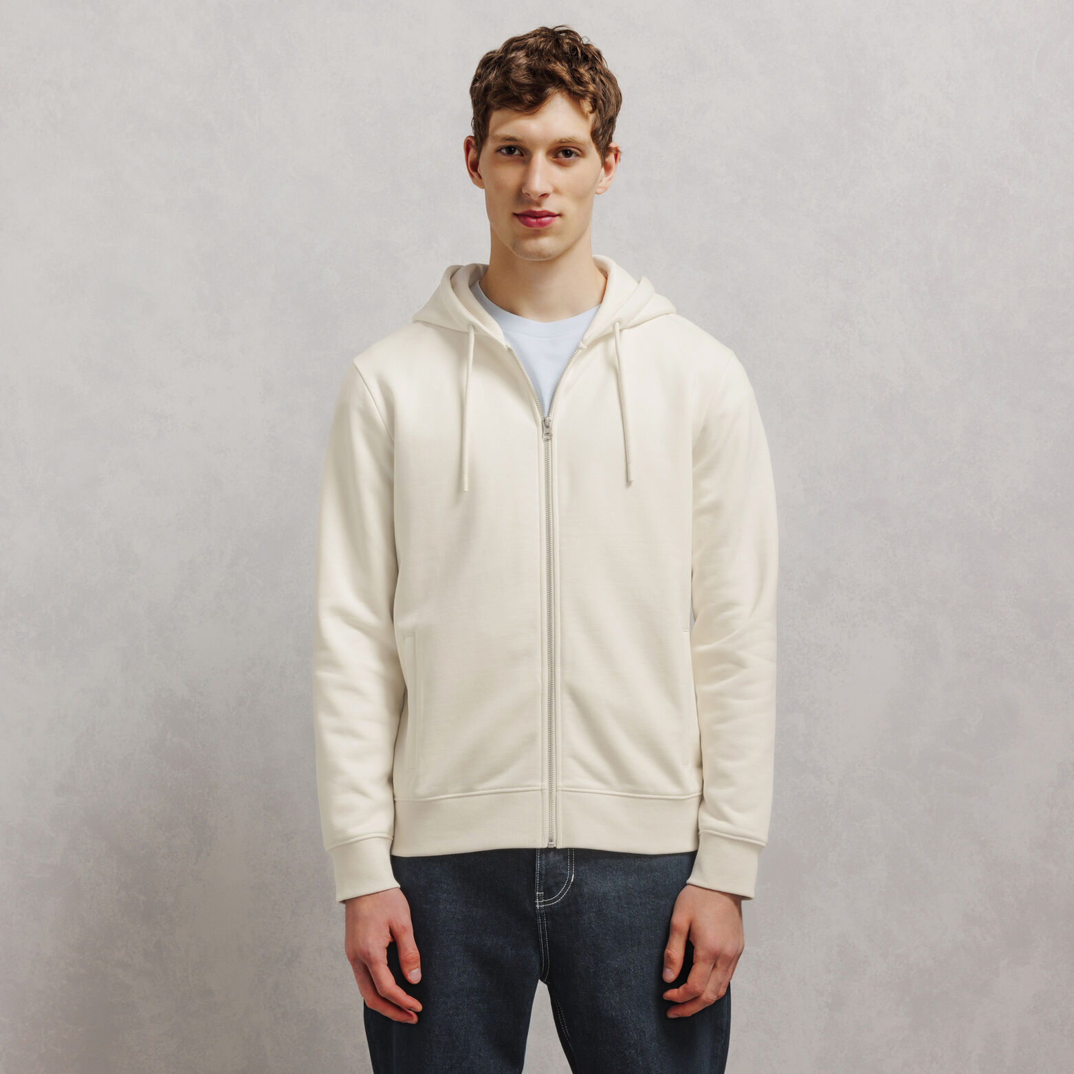 Sweat &agrave; capuche zipp&eacute; molleton uni
