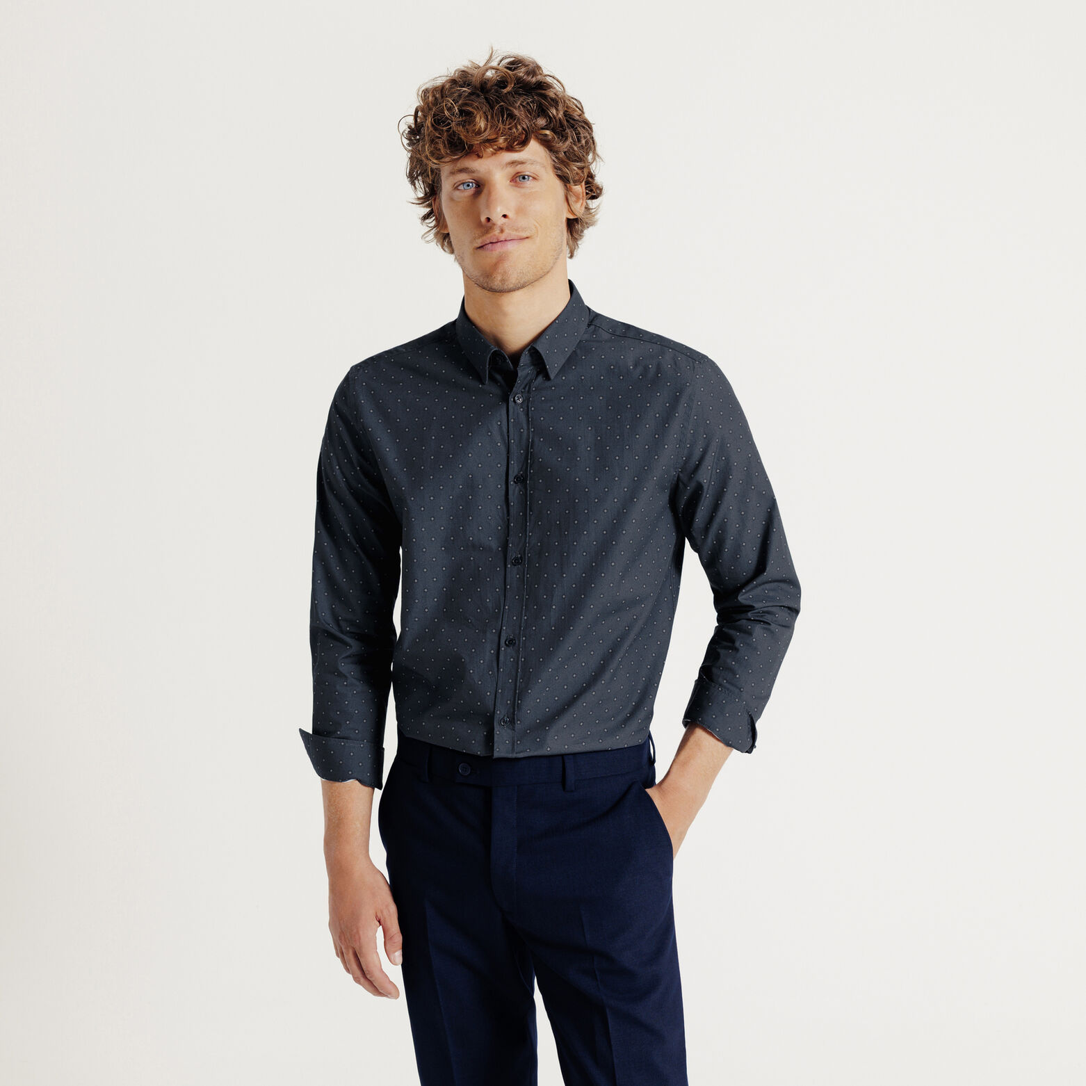 Chemise en coton imprimé géométrique slim