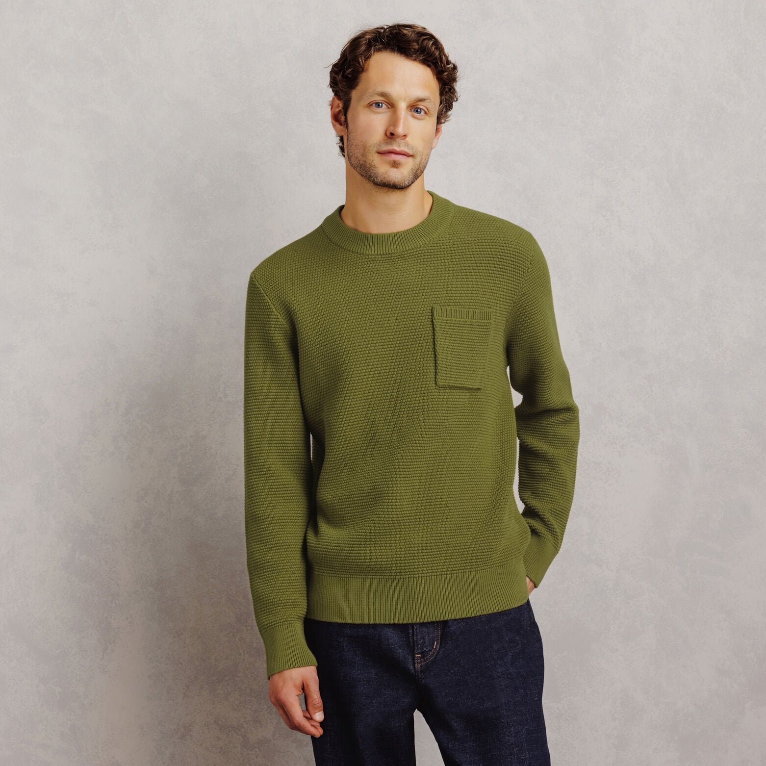 Pull col rond point de riz poche poitrine