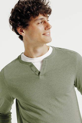 T-shirt met knooplijst en lange mouwen