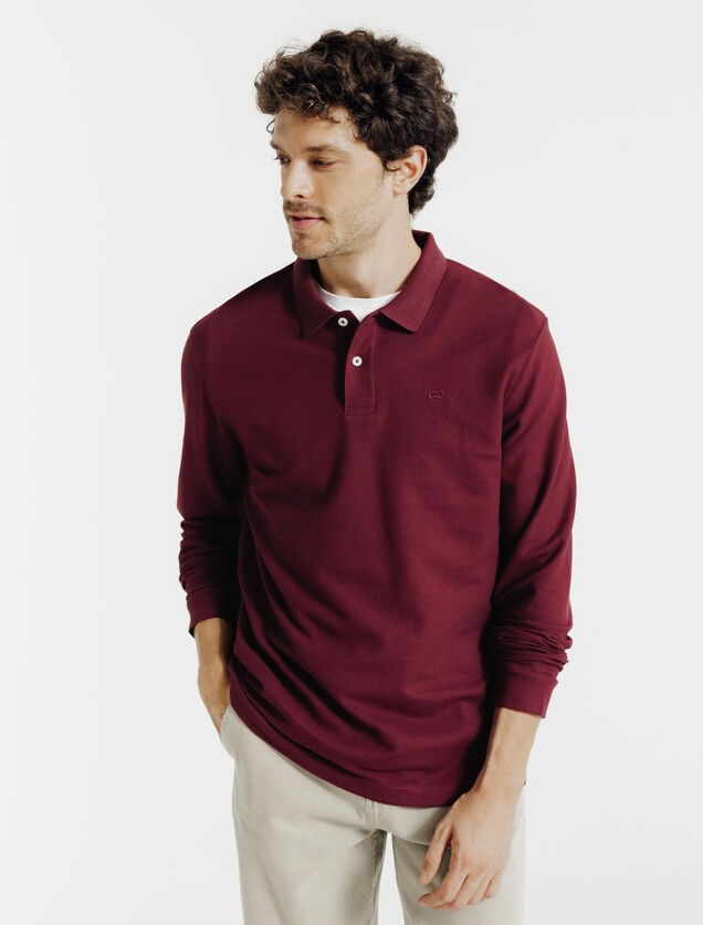 Effen polo in piqu&eacute;katoen, met lange mouwen