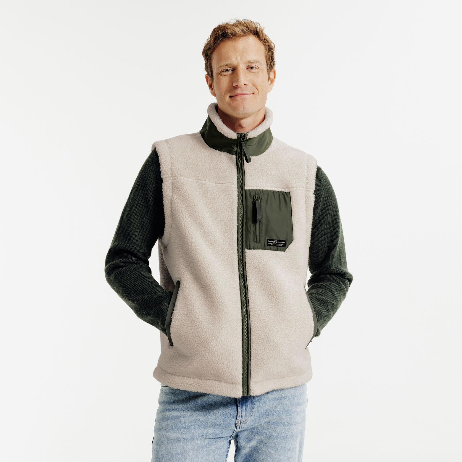 Veste sans manche en sherpa contrastée