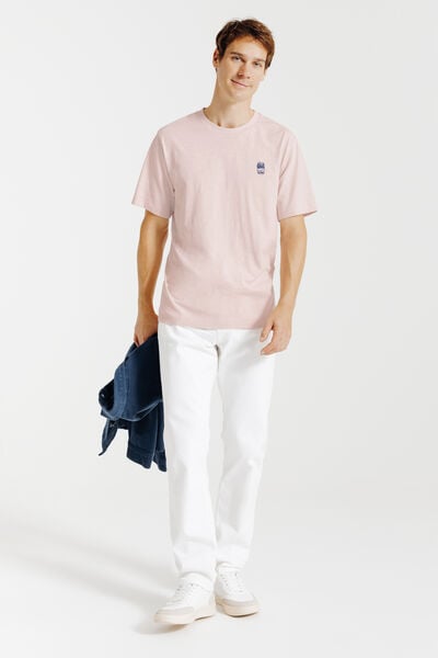 T-shirt in gevlamde stof met borduursel op de bors