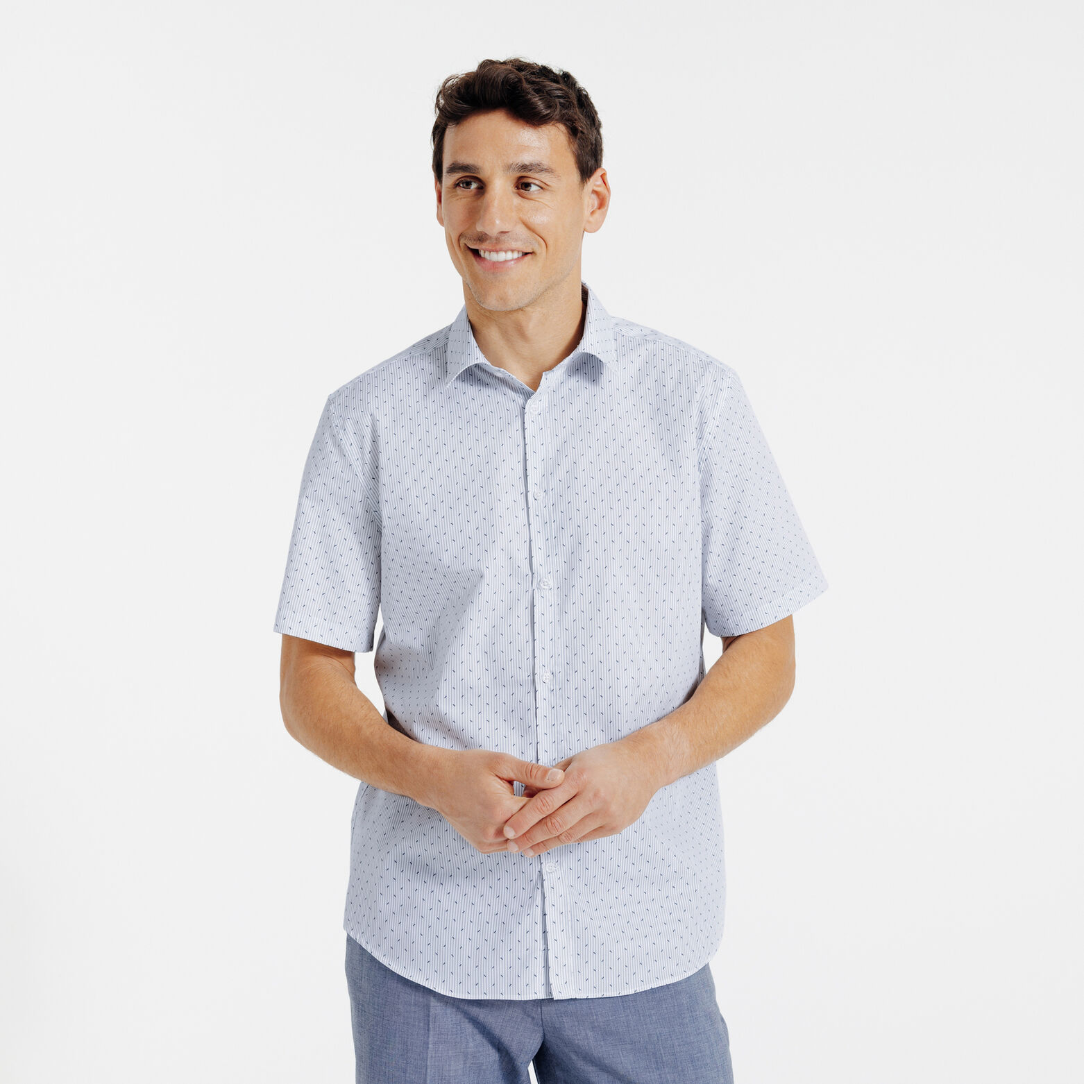 Chemisette en coton imprim&eacute; g&eacute;om&eacute;trique slim