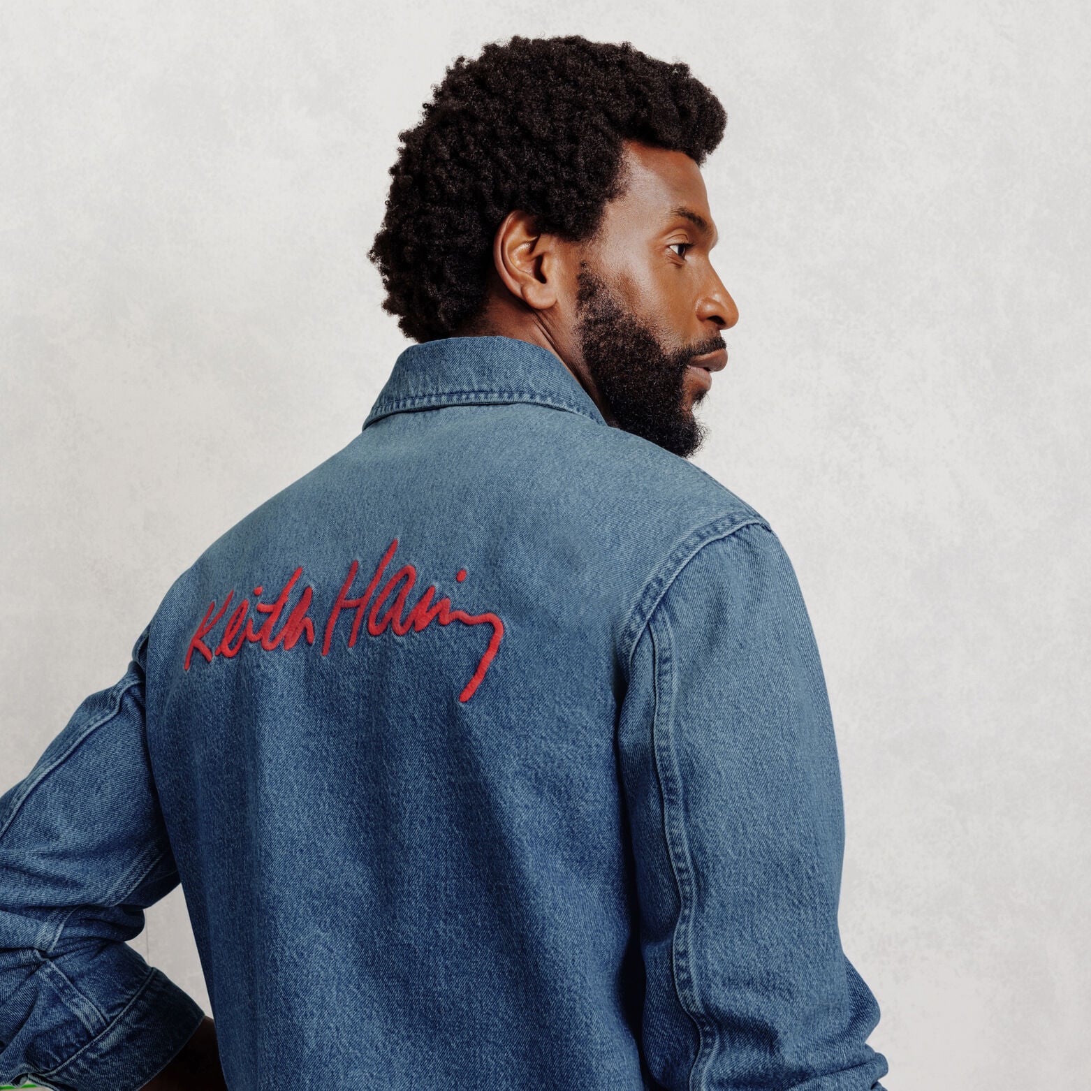 Geborduurde jeans overhemdjas Keith Haring-licenti