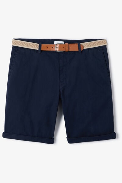 Effen slim chinobermuda met riem