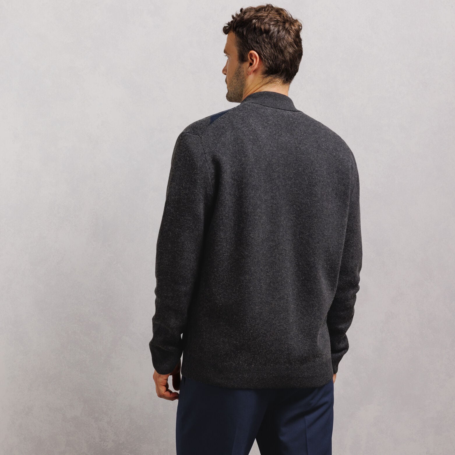 Cardigan col polo jacquard carreaux argyle