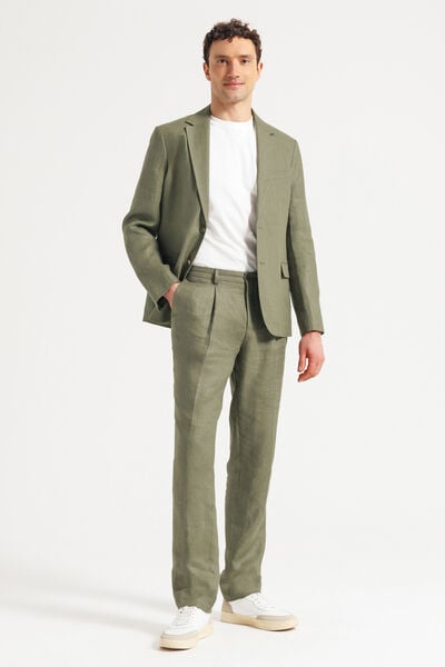 Pantalon de costume confort motif chevron 100% lin